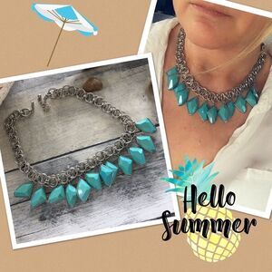 Faux turquoise look large link chain necklace